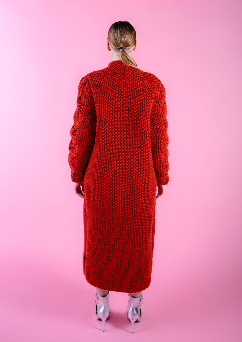 Cora Wool Cardigan – Dark Amber Back View