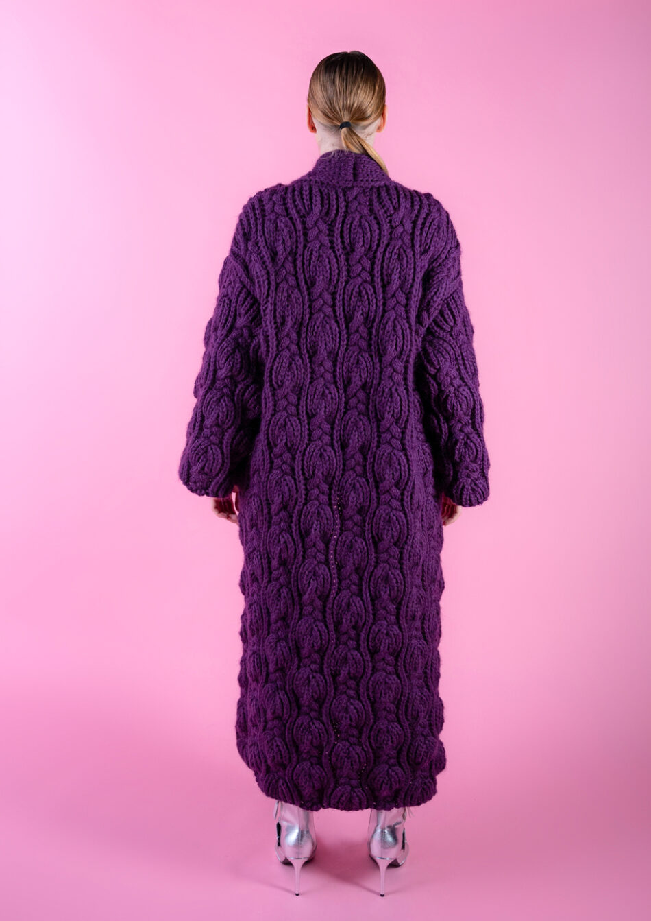 Floral Wool Cardigan – 2022 Plum Back View