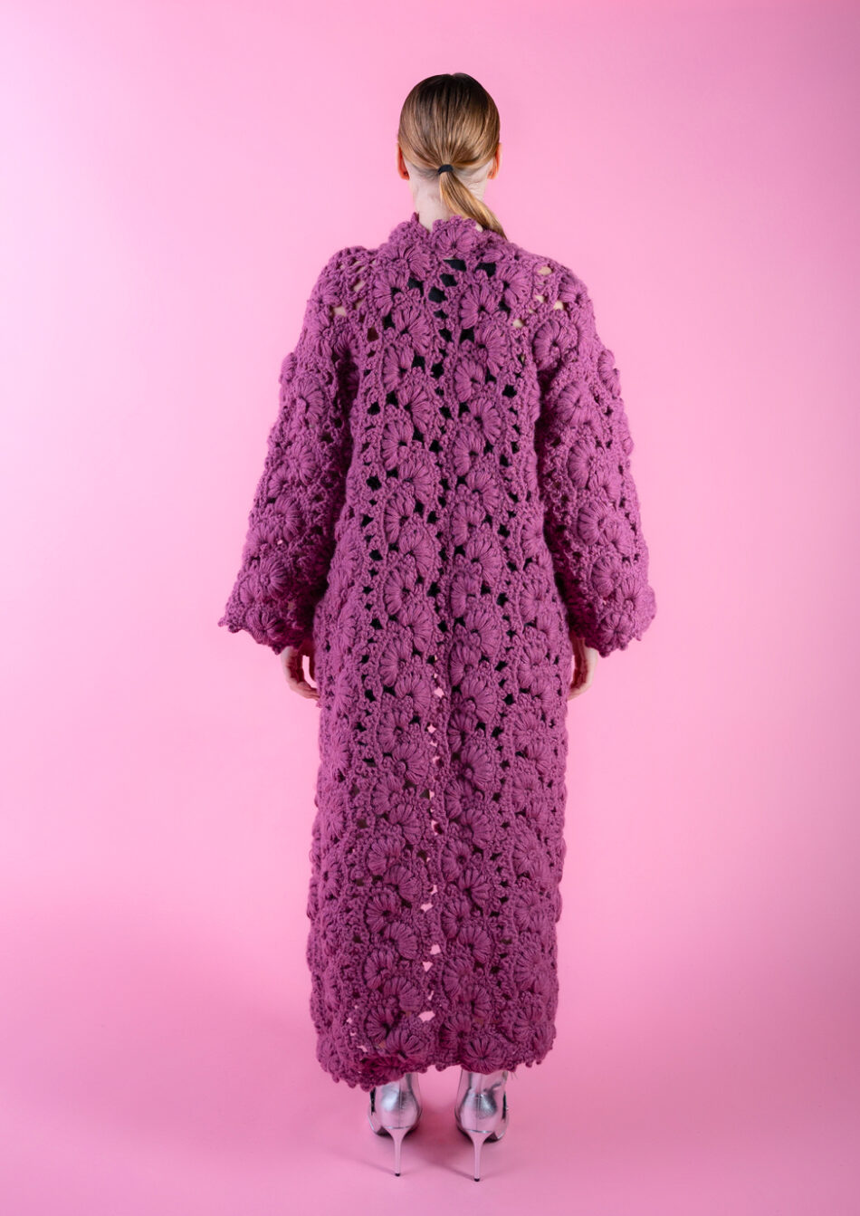 Floral Wool Cardigan – 2022 Radiant Orchid Back View