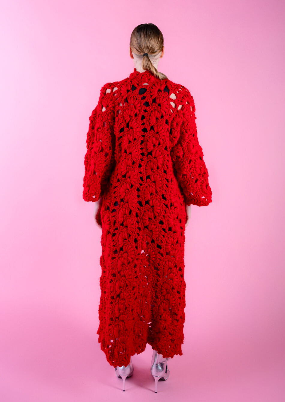 Floral Wool Cardigan – 2022- Red Dark Back View