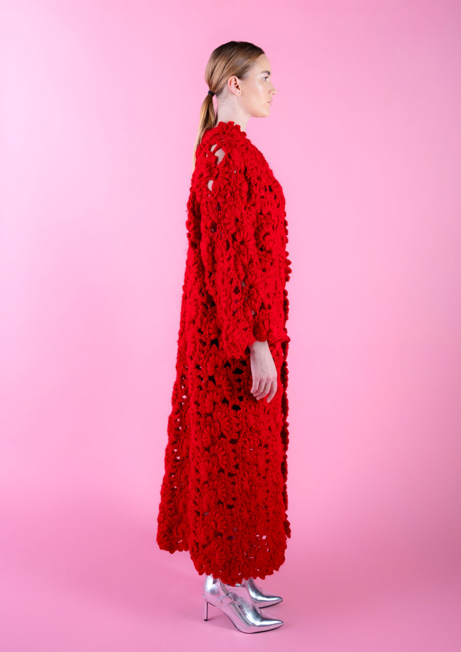 Floral Wool Cardigan – 2022- Red Dark Right View