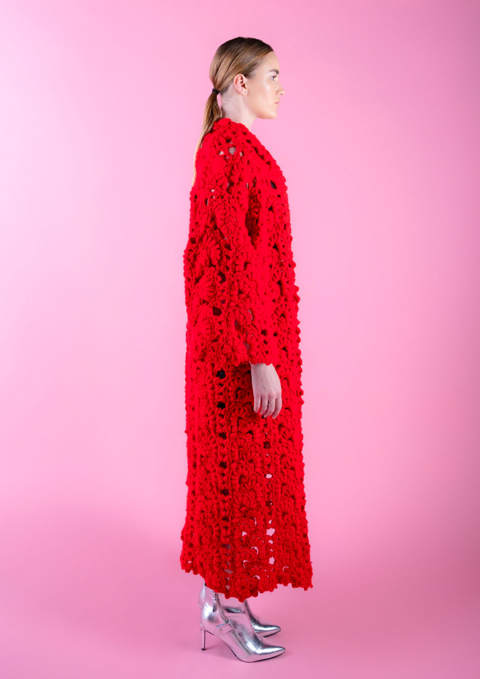 Floral Wool Cardigans 2022 Red Right View