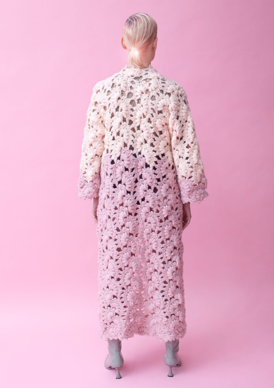 Floral Wool Cardigans Baby Pink and Pink Rose Back View