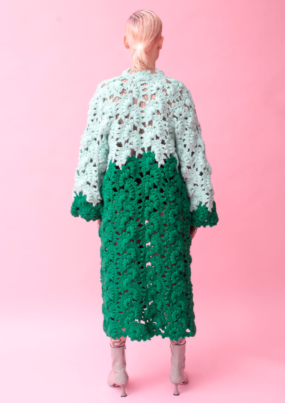 Floral Wool Cardigans Mint and Green back view