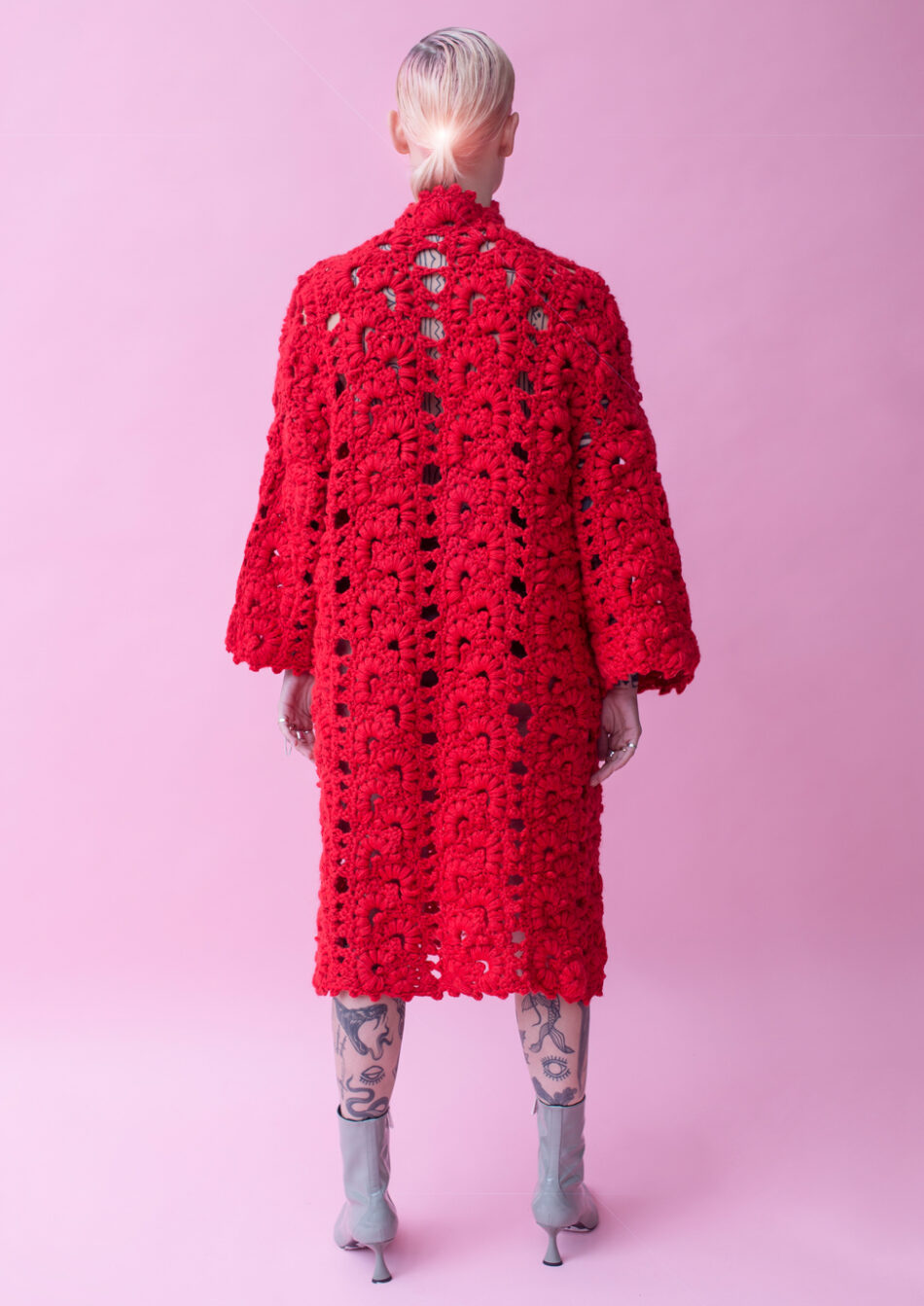 Floral Wool Cardigans Red back view