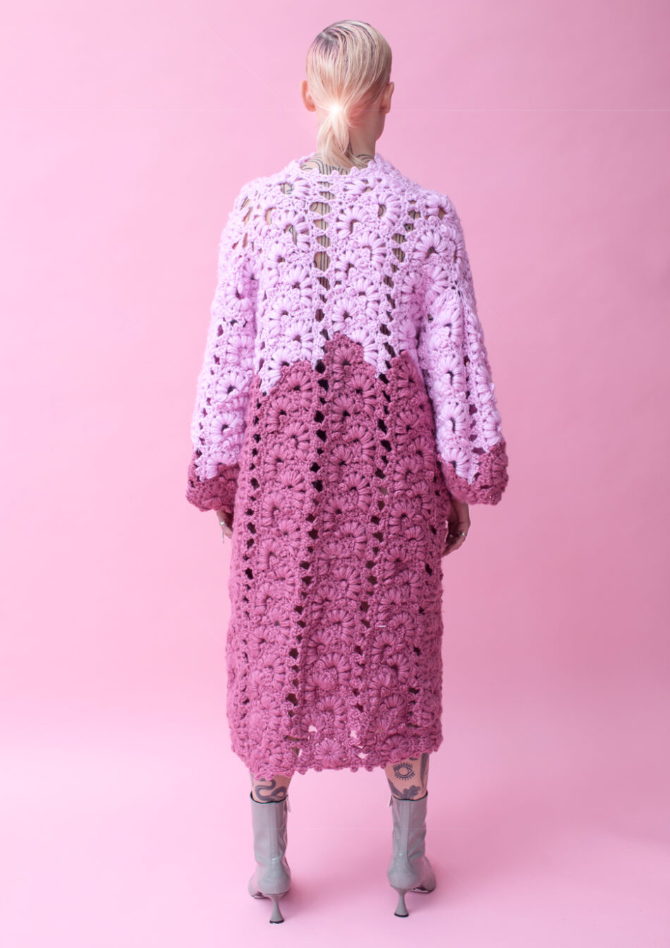 Floral Wool Cardigans pink and mulberry back view