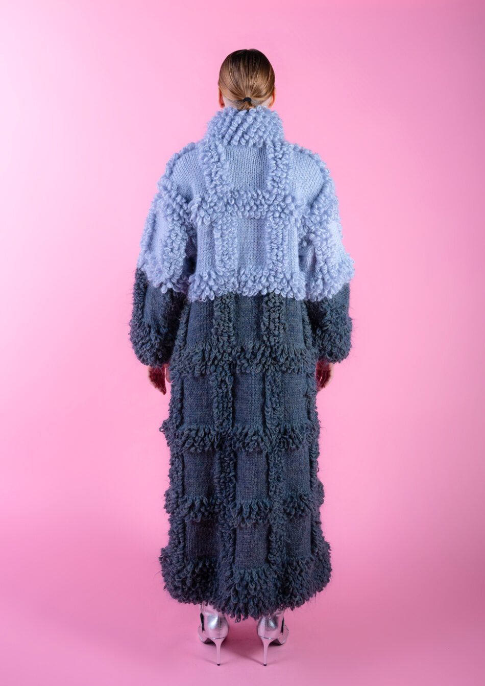 Maze Oversized Wool and Mohair Blend Coat Charocal and Pigeon back view