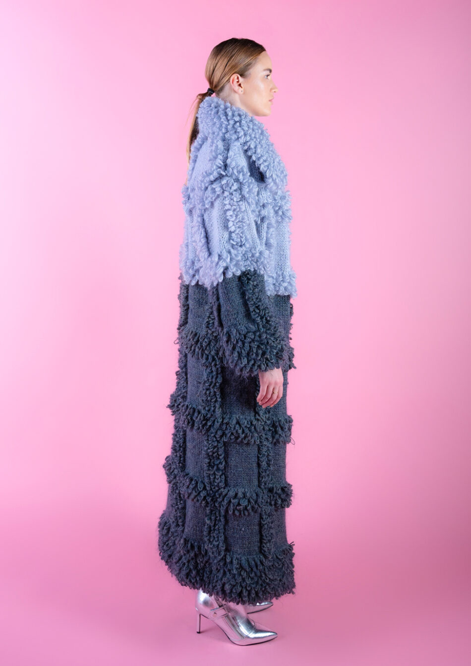 Maze Oversized Wool and Mohair Blend Coat Charocal and Pigeon right view