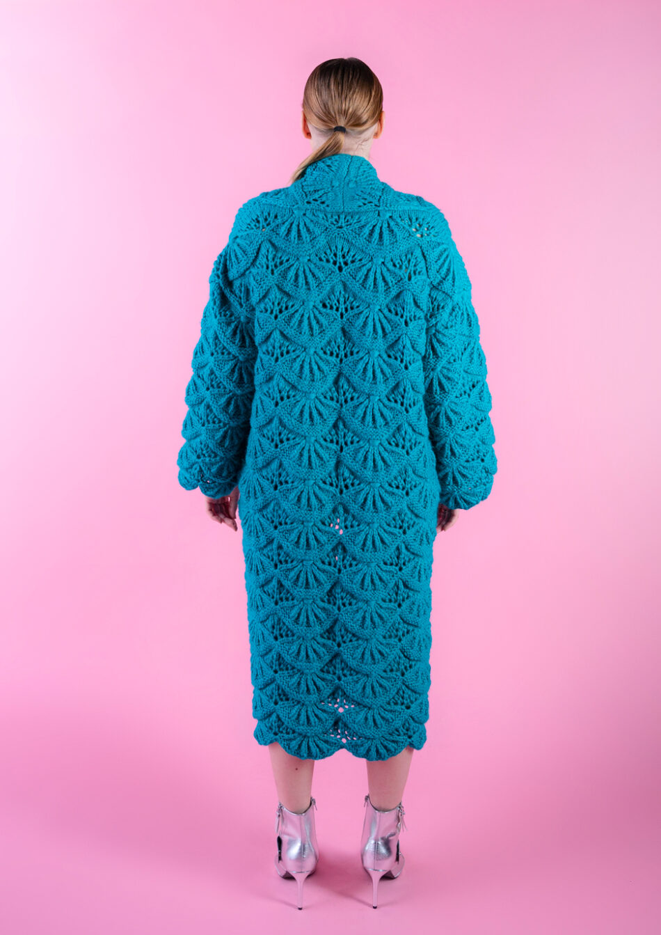 Nymph Wool Cardigan Turquoise Back view
