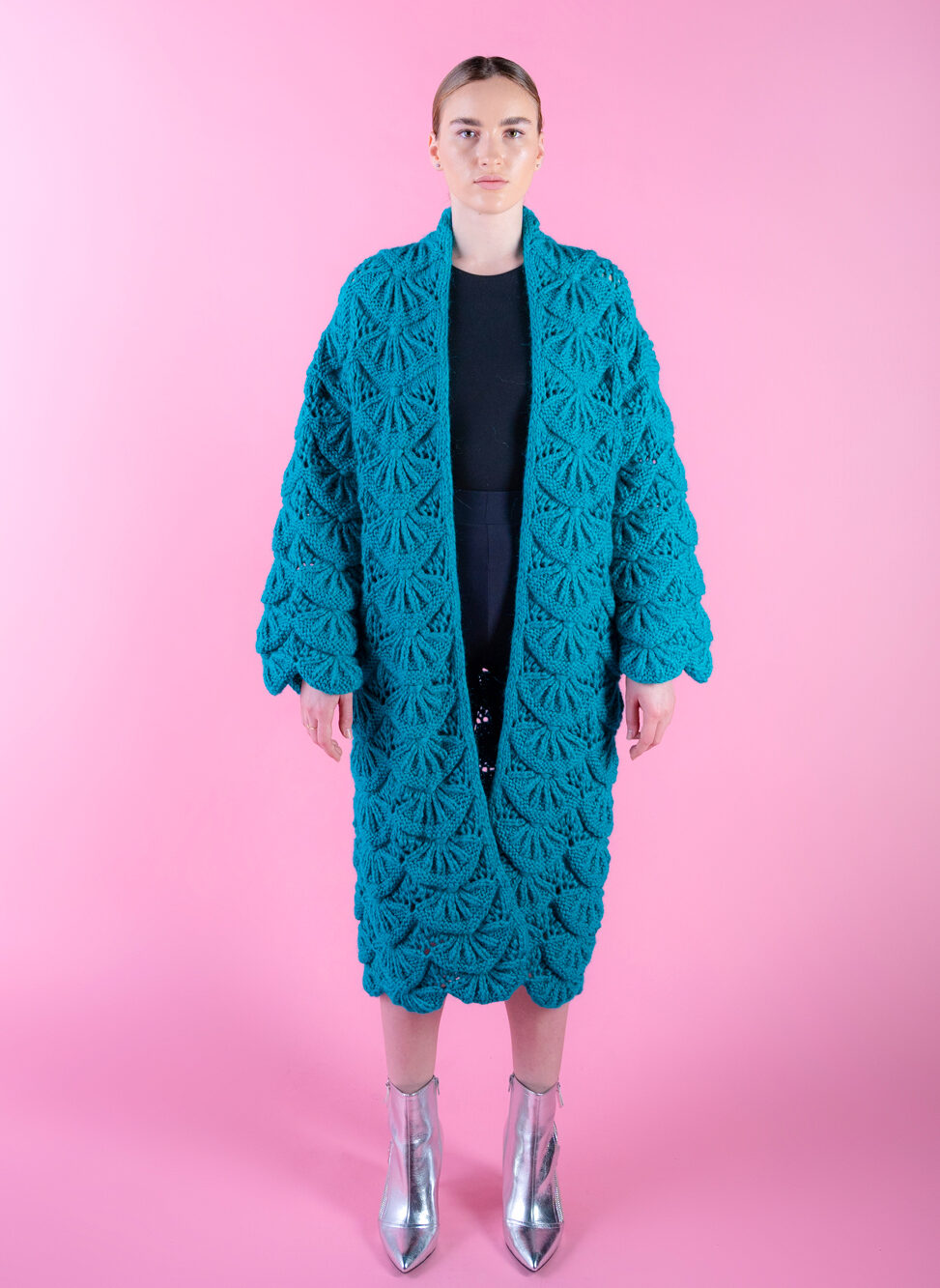 Nymph Wool Cardigan Turquoise Face view