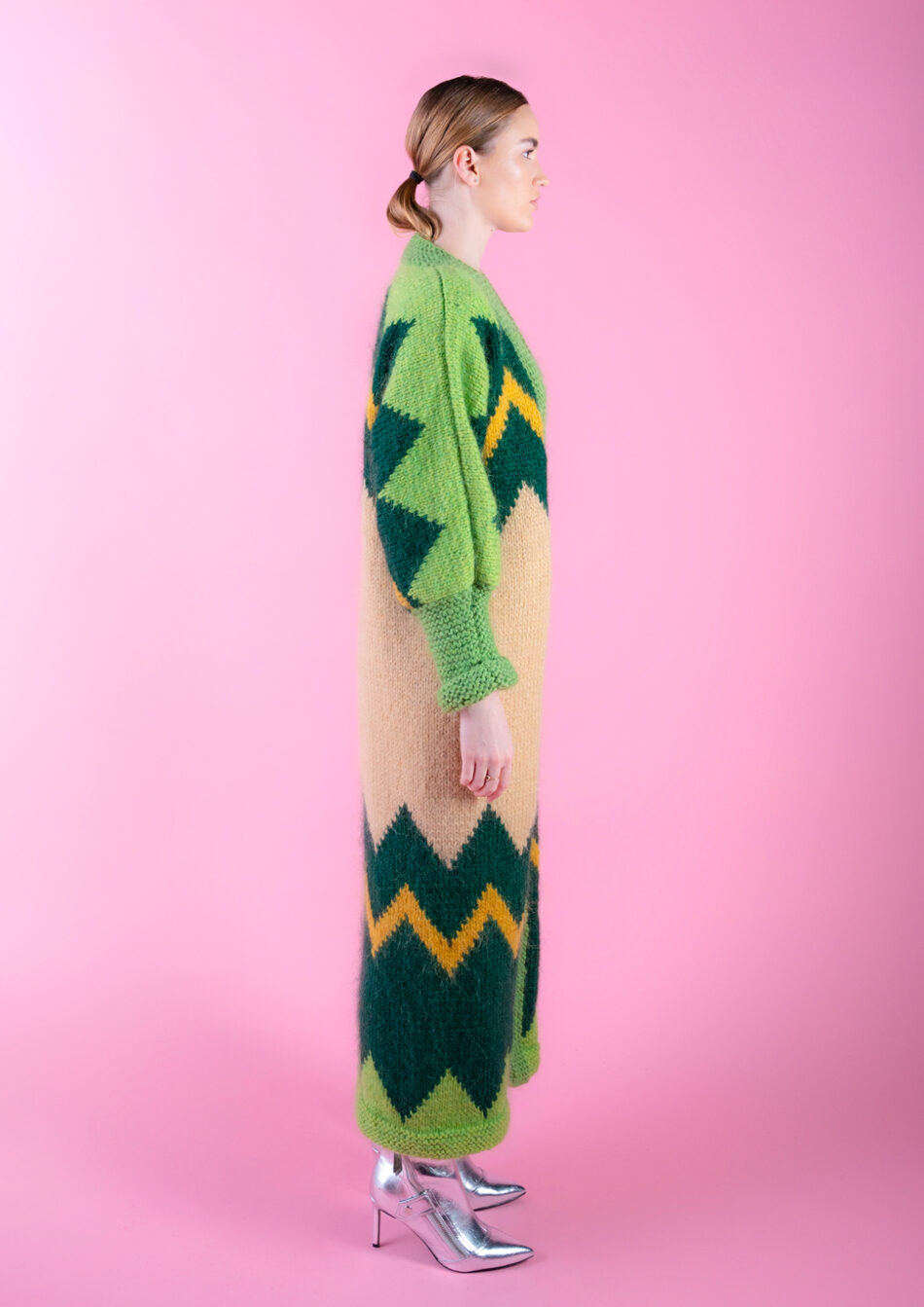 Voyage Wool and Mohair Blend Coat Green and Mustard right view