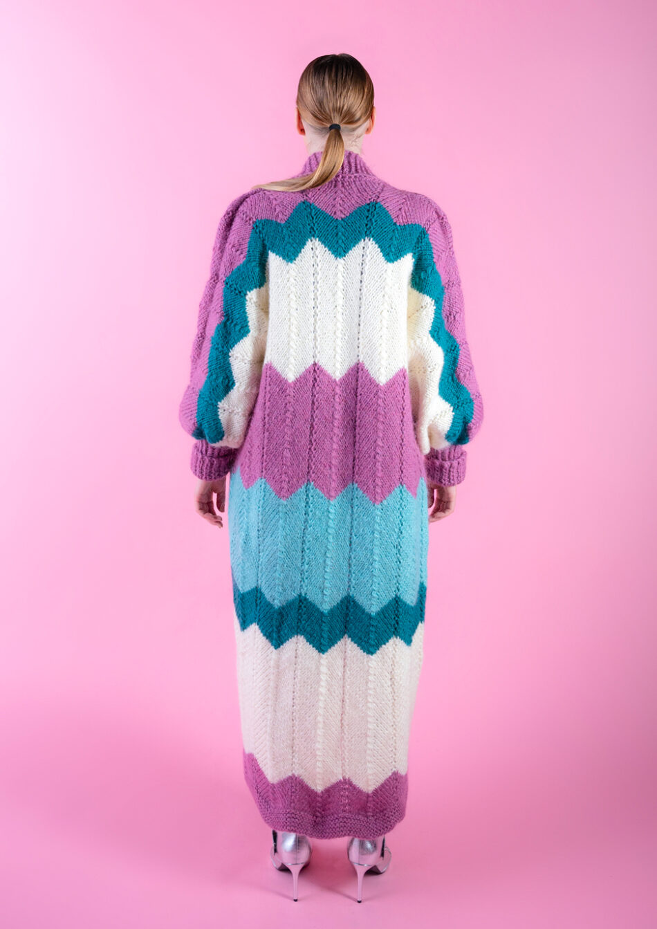 Voyage Wool and Mohair Blend Coat purple and white back view