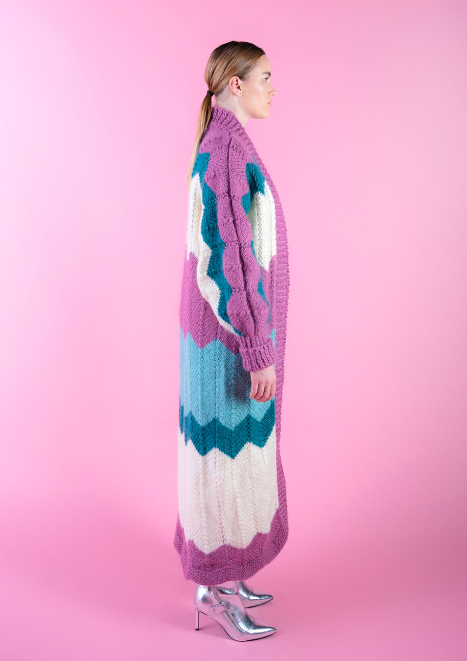 Voyage Wool and Mohair Blend Coat purple and white right view