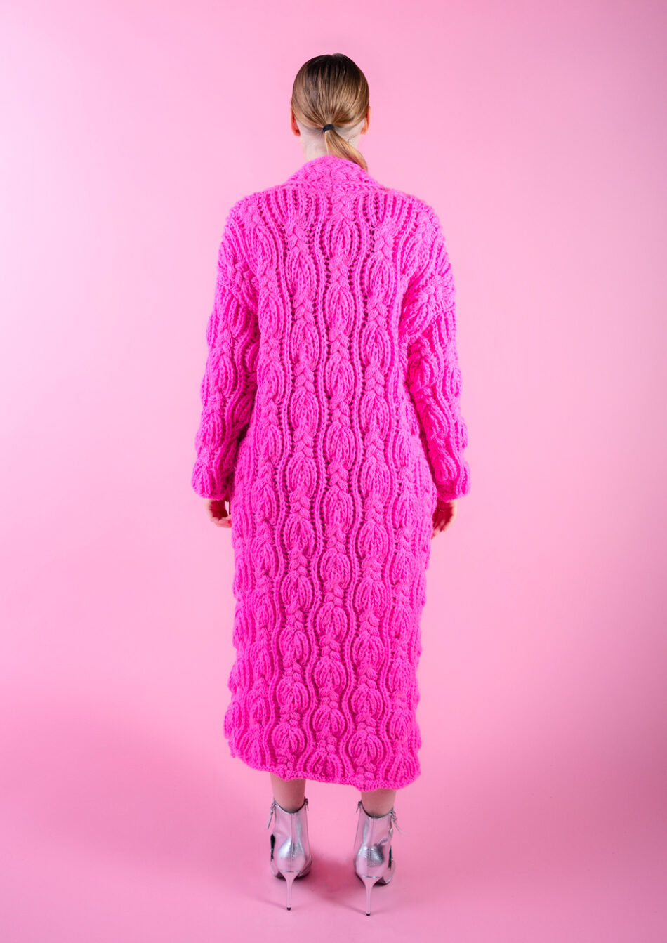 Amore Wool Cardigan – Hot Pink-2022-back view