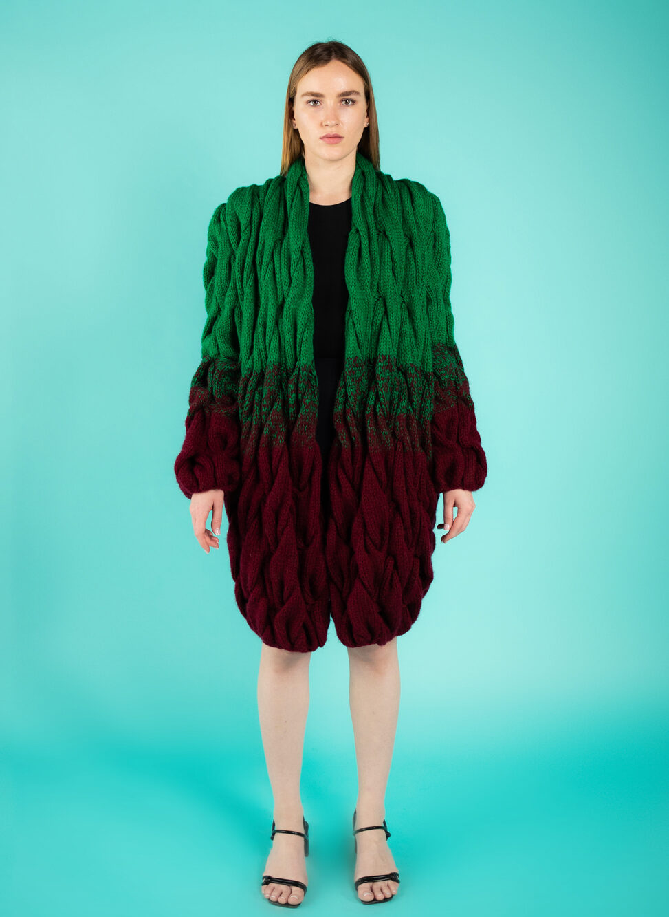 Berlin Wool Coat - Green and Mulberry 2022-face view